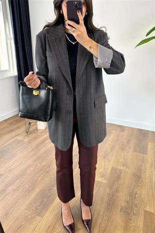 Nolesa Antrasit Bordo Çizgili Blazer Ceket