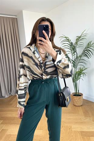 Qunto Yeşil Desenli Gömlek