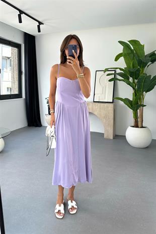 Elina Lila Ayarlanabilir İp Askılı Elbise