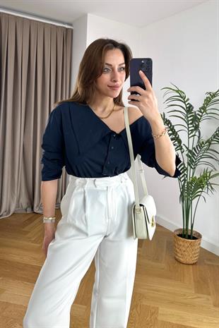 Calles Lacivert Omuz Detaylı Tasarım Gömlek