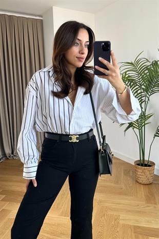 Kloxe Beyaz Çizgili Gömlek