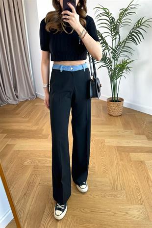 Paqo Beli Jean Detaylı Siyah Pantolon