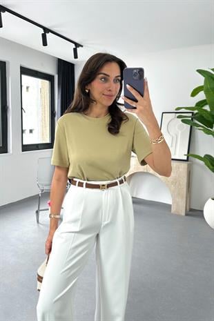 Massidu %100 Pamuklu Olive Tişört