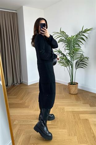 Siyah Ajurlu Maxi Boy Hırka