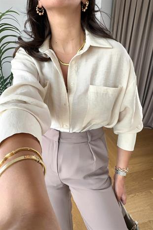 ZR Ekru Cep Detaylı Gömlek