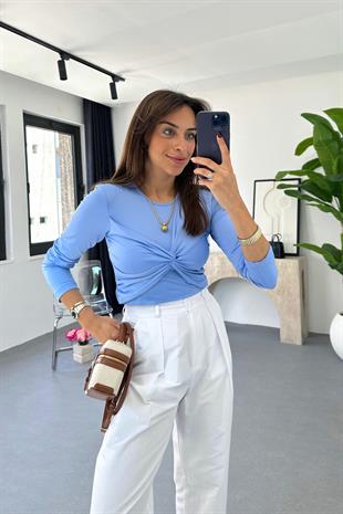 Olno Mavi Önü Düğümlü Bluz