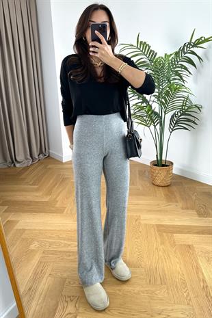 Gri Beli Lastikli Triko Pantolon