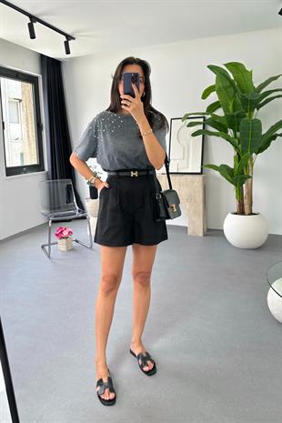 Lonse Siyah Keten Şort