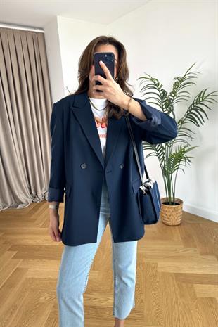 Olessa ZR Lacivert Çift Düğme Detaylı Premium Blazer