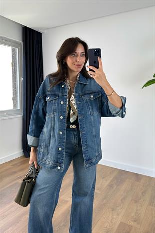 ZR Lorse Lacivert Cep Detaylı Denim Ceket