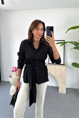 Serya Siyah Kuşaklı Gömlek