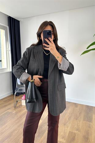 Nolesa Antrasit Bordo Çizgili Blazer Ceket