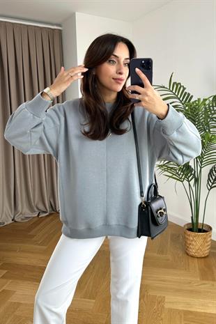 ZR Tex Gri Sırt İşleme Detaylı Sweatshirt