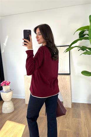 Molesa Bordo Bisiklet Yaka Basic Sweatshirt