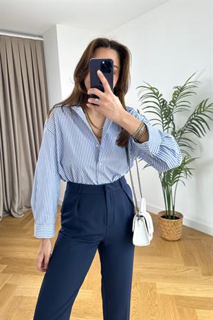 ZR Olosso İnce Çizgi Mavi Gömlek