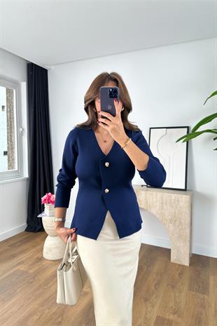Summy Lacivert Düğme Detaylı Hırka