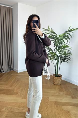 ZR Kahverengi Vatkalı Blazer Ceket