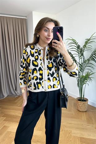 Buxi Hardal Siyah Leopar Desenli Hırka