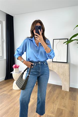 More Mavi Saten Gömlek