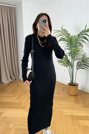 Fuly Siyah Maxi Boy Triko Elbise