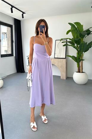 Elina Lila Ayarlanabilir İp Askılı Elbise
