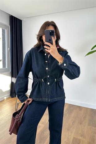 Bosla Dark Blue Bel Detaylı Denim Gömlek