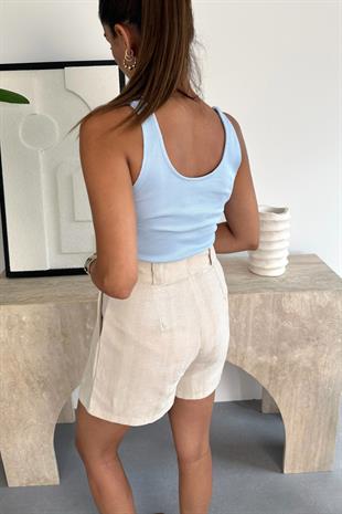Store Bebe Mavi Yaka Detaylı Sıfır Kol Bluz