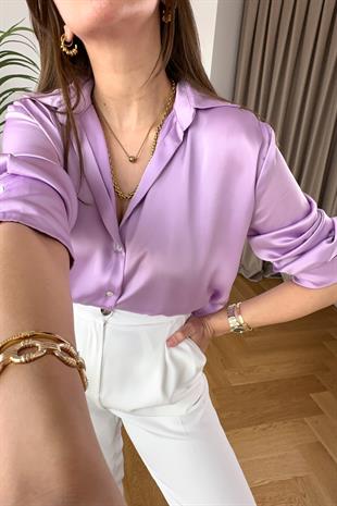 More Lila Saten Gömlek
