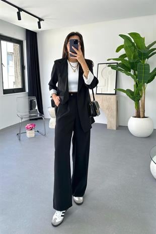 Dosy Siyah Blazer Ceket Palazzo Pantolon Takım