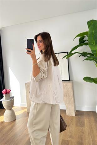 Sevsan Bej Garnili Modal Sweatshirt Pantolon Takım