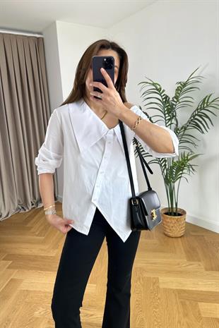 Calles Beyaz Omuz Detaylı Tasarım Gömlek