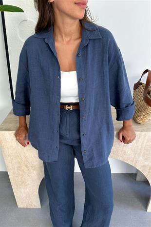Sasha Lacivert Keten Gömlek