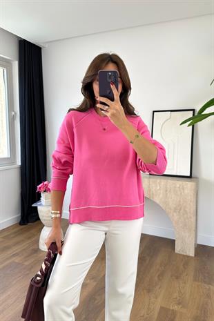 Pinsa Pembe Şerit Detaylı Triko