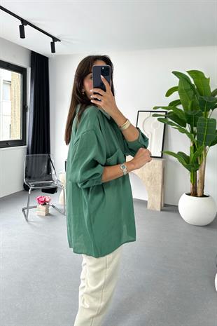 Oxi Zümrüt Yeşili Dökümlü Gömlek