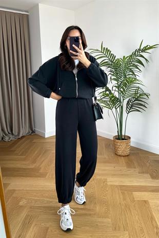 Titna Antrasit Fermuarlı Sweat Pantolon Modal Takım