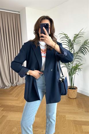 Olessa ZR Lacivert Çift Düğme Detaylı Premium Blazer