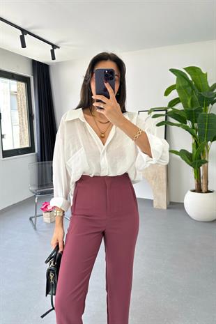 Oxi Beyaz Dökümlü Gömlek