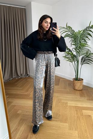 Beli Lastikli Leopar Desenli Pantolon