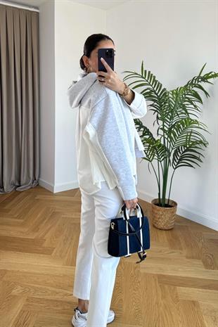Zaren Gri Çift Kumaş Detaylı Sweatshirt