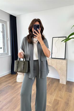 Aplesa Koyu Yeşil Fermuarlı Sweat-Pantolon Modal Takım