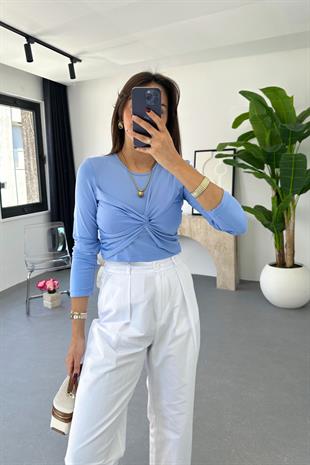 Olno Mavi Önü Düğümlü Bluz