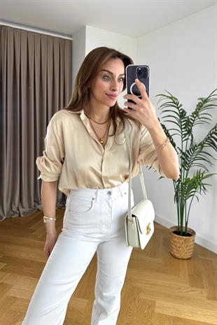 Orwell Krem Saten Gömlek