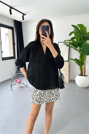 Sella Siyah Transparan Detaylı Gömlek