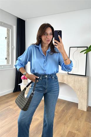 More Mavi Saten Gömlek