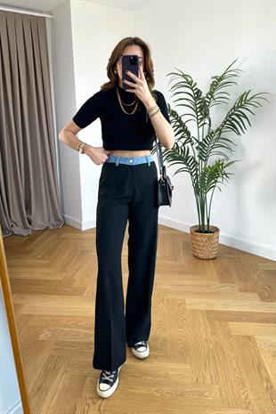 Paqo Beli Jean Detaylı Siyah Pantolon
