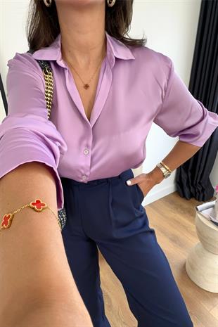 More Lila Saten Gömlek