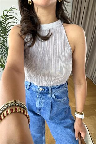 Reas Lila Halter Yaka Bluz