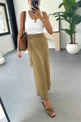 Canes Camel Bağlama Detaylı Simli Etek