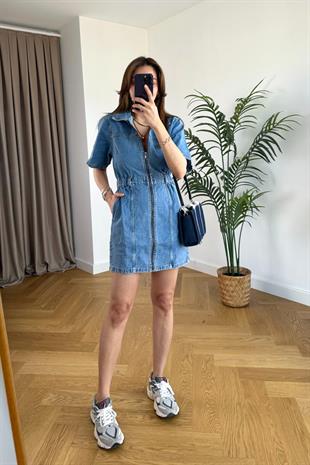Topshop Fermuar Detaylı Denim Elbise