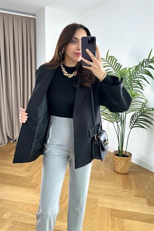 Fipsy Siyah Kaşe Blazer Ceket